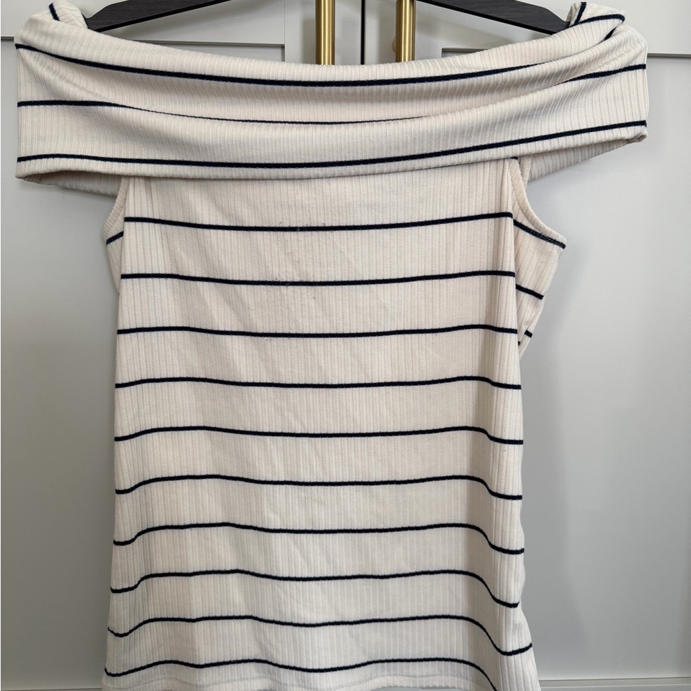 A New Day Navy and White Ribbed Top